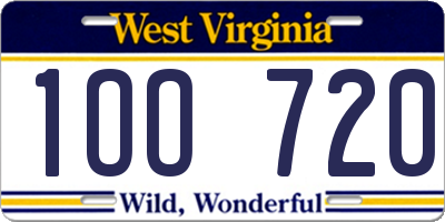 WV license plate 1OO720