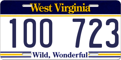 WV license plate 1OO723