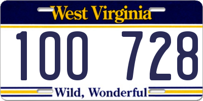 WV license plate 1OO728
