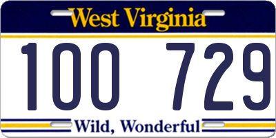 WV license plate 1OO729