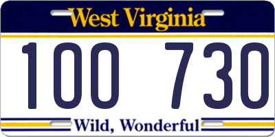 WV license plate 1OO730