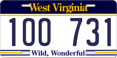 WV license plate 1OO731