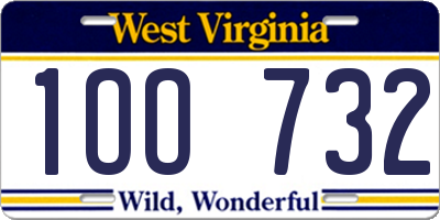 WV license plate 1OO732