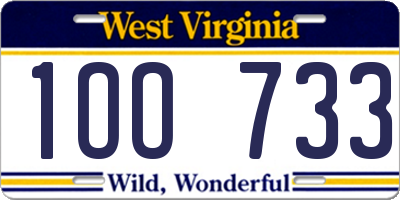 WV license plate 1OO733