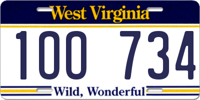 WV license plate 1OO734