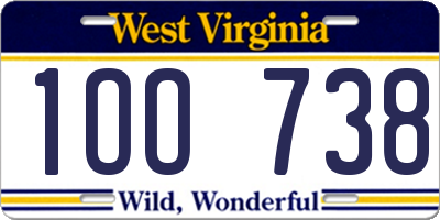 WV license plate 1OO738