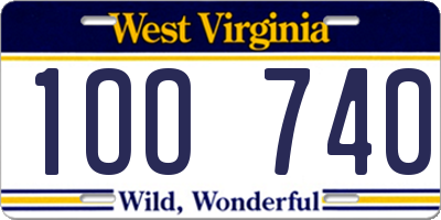 WV license plate 1OO740