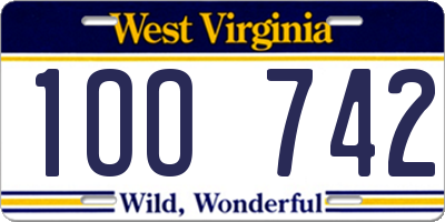 WV license plate 1OO742