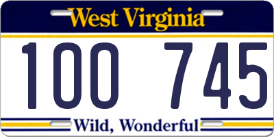 WV license plate 1OO745
