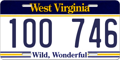 WV license plate 1OO746