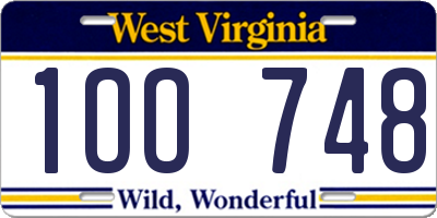 WV license plate 1OO748
