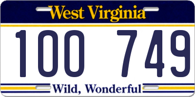 WV license plate 1OO749
