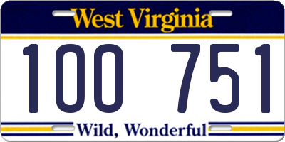 WV license plate 1OO751