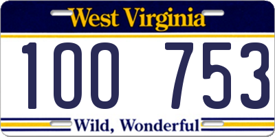 WV license plate 1OO753