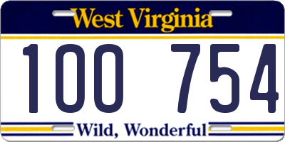 WV license plate 1OO754