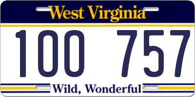 WV license plate 1OO757