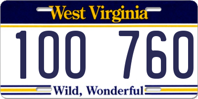 WV license plate 1OO760