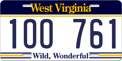 WV license plate 1OO761