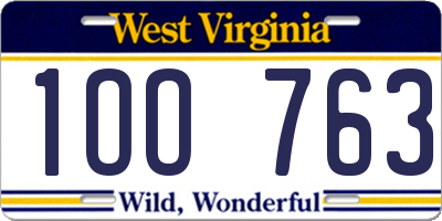 WV license plate 1OO763