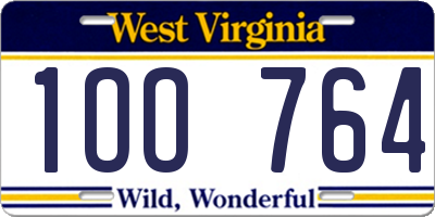WV license plate 1OO764