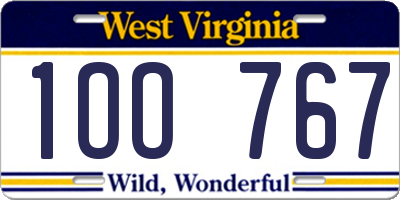 WV license plate 1OO767