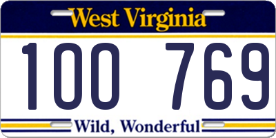 WV license plate 1OO769