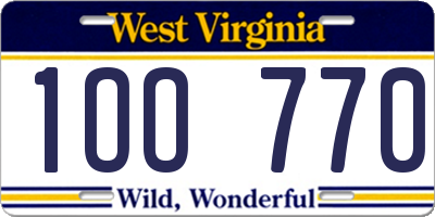 WV license plate 1OO770