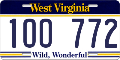 WV license plate 1OO772