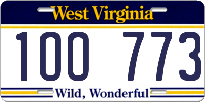 WV license plate 1OO773