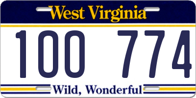 WV license plate 1OO774