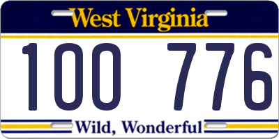 WV license plate 1OO776