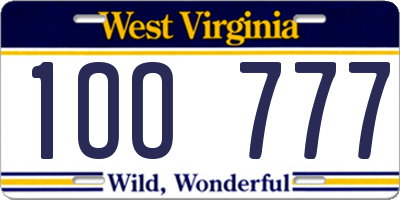 WV license plate 1OO777