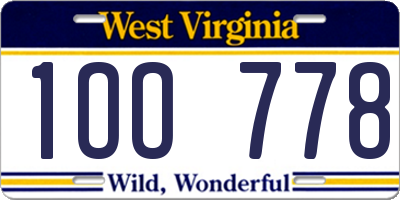 WV license plate 1OO778