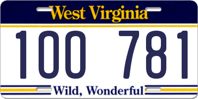 WV license plate 1OO781
