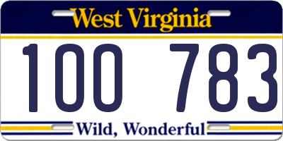 WV license plate 1OO783