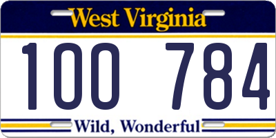 WV license plate 1OO784