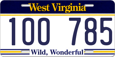 WV license plate 1OO785