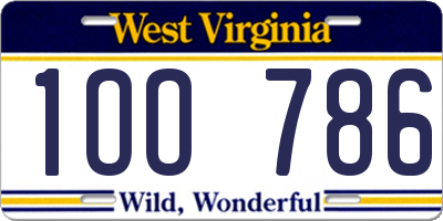 WV license plate 1OO786