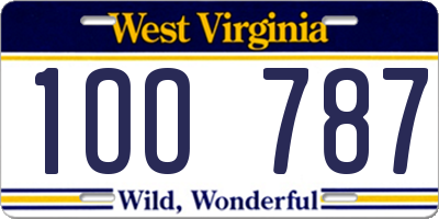 WV license plate 1OO787
