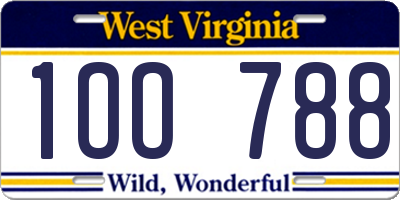 WV license plate 1OO788