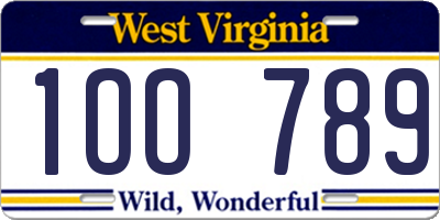WV license plate 1OO789