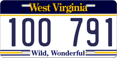 WV license plate 1OO791