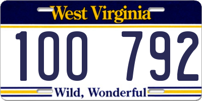 WV license plate 1OO792