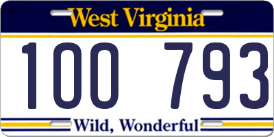 WV license plate 1OO793
