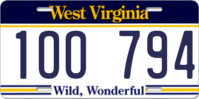 WV license plate 1OO794