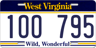 WV license plate 1OO795