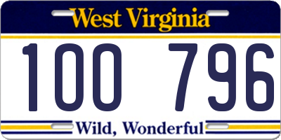 WV license plate 1OO796