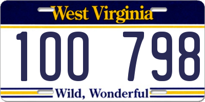WV license plate 1OO798