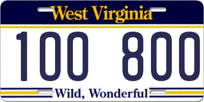 WV license plate 1OO800
