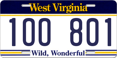 WV license plate 1OO801